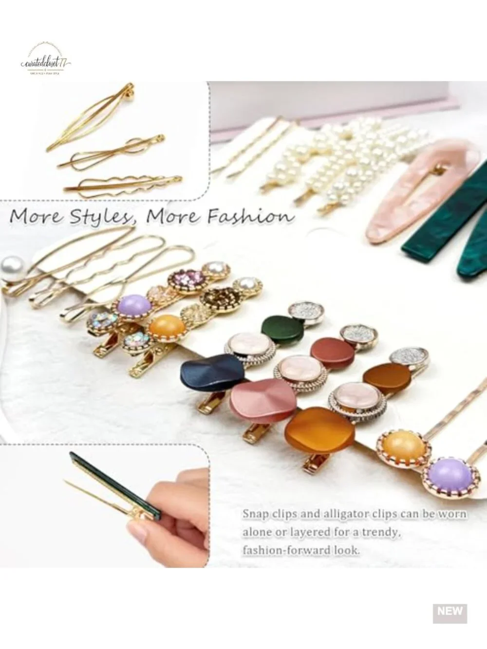 20pc Pearl Acrylic Resin Hair Clips Set Boho Barrettes Bobby Pins
